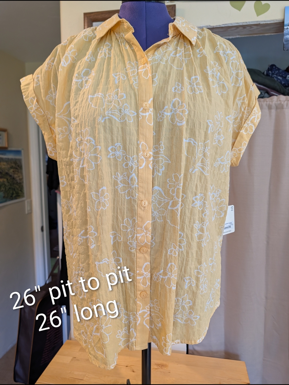 a.n.a Yellow Floral Button-Front Top Cotton